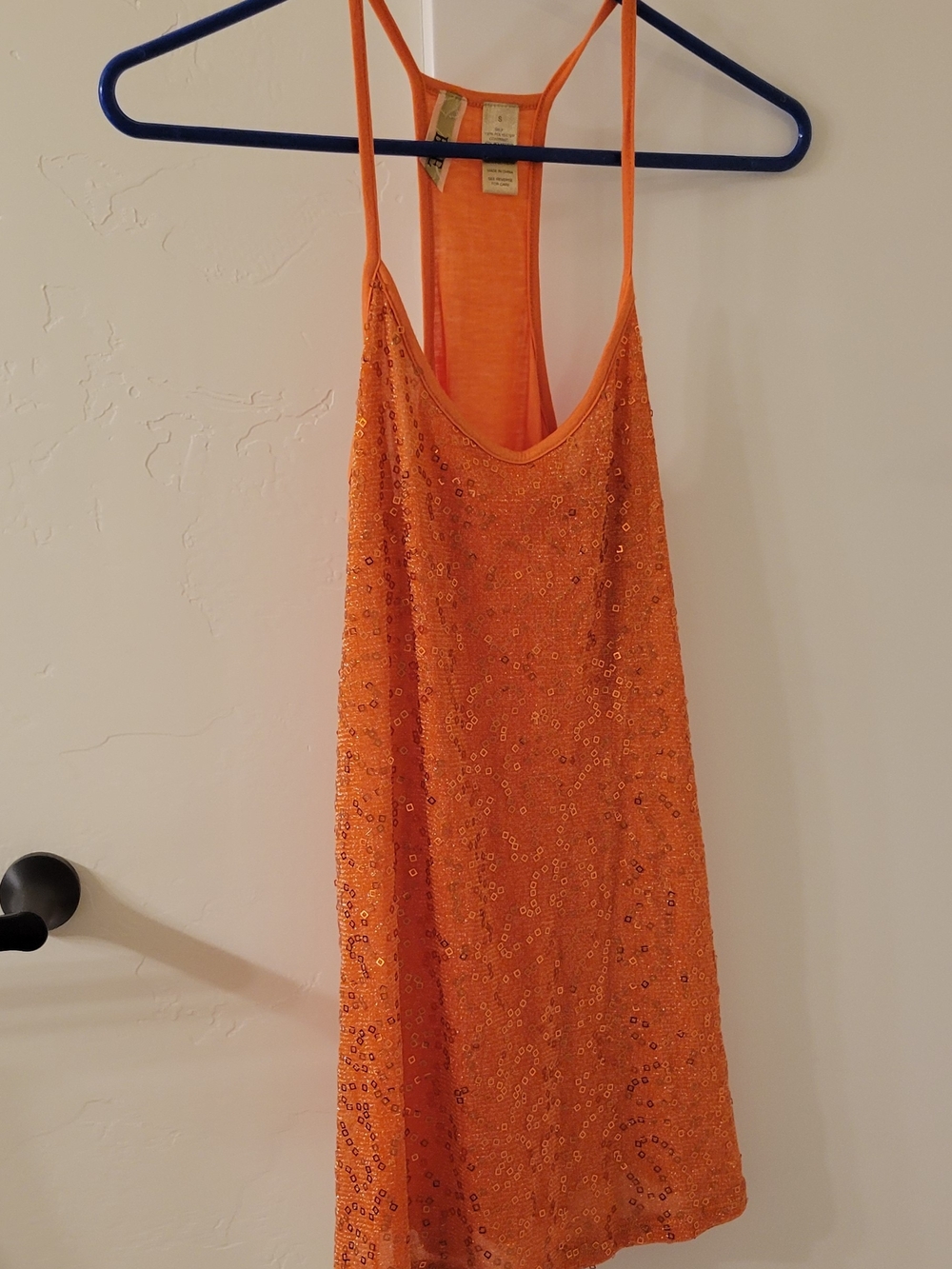 Orange Sequin Racerback Tank Dress